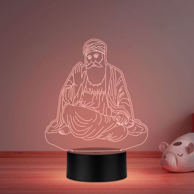 3D Illusion Guru Nanak Dev Ji Led Night Lamp with Multicolored Mini Temple and Bedroom Decor